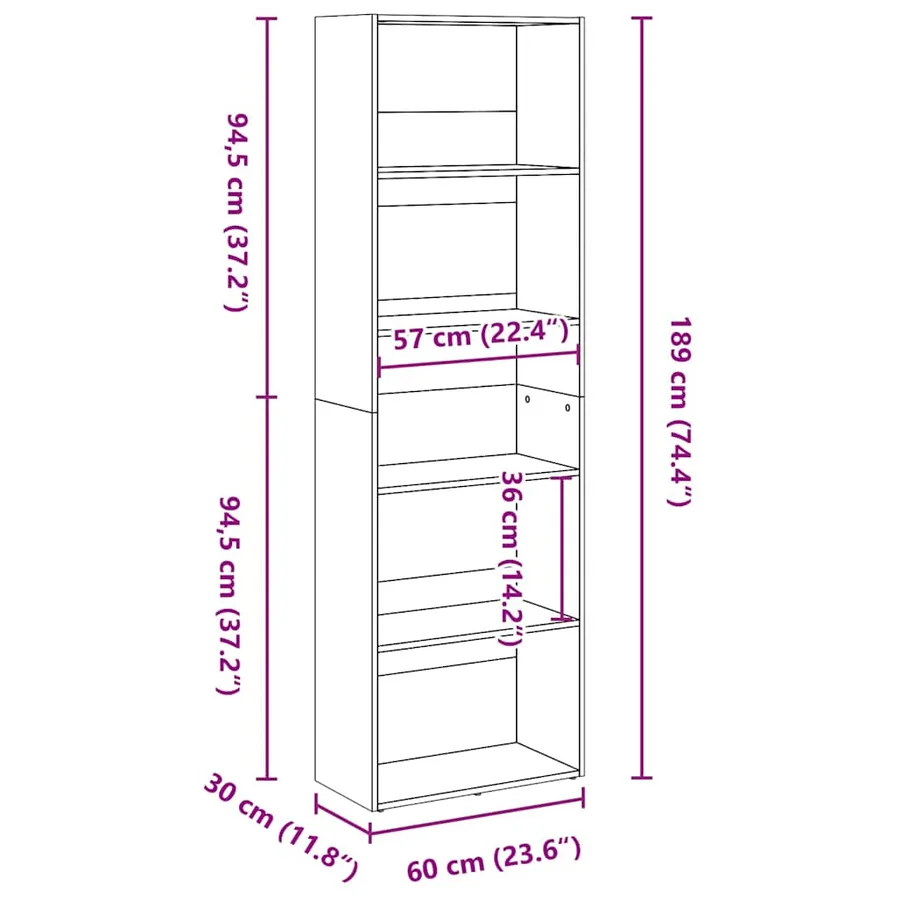 Bibliothèque chêne fumé 60x30x189 cm bois d'ingénierie - 9