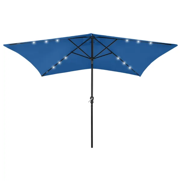 Parasol de jardin avec LED et mât en acier bleu azuré 2x3 m