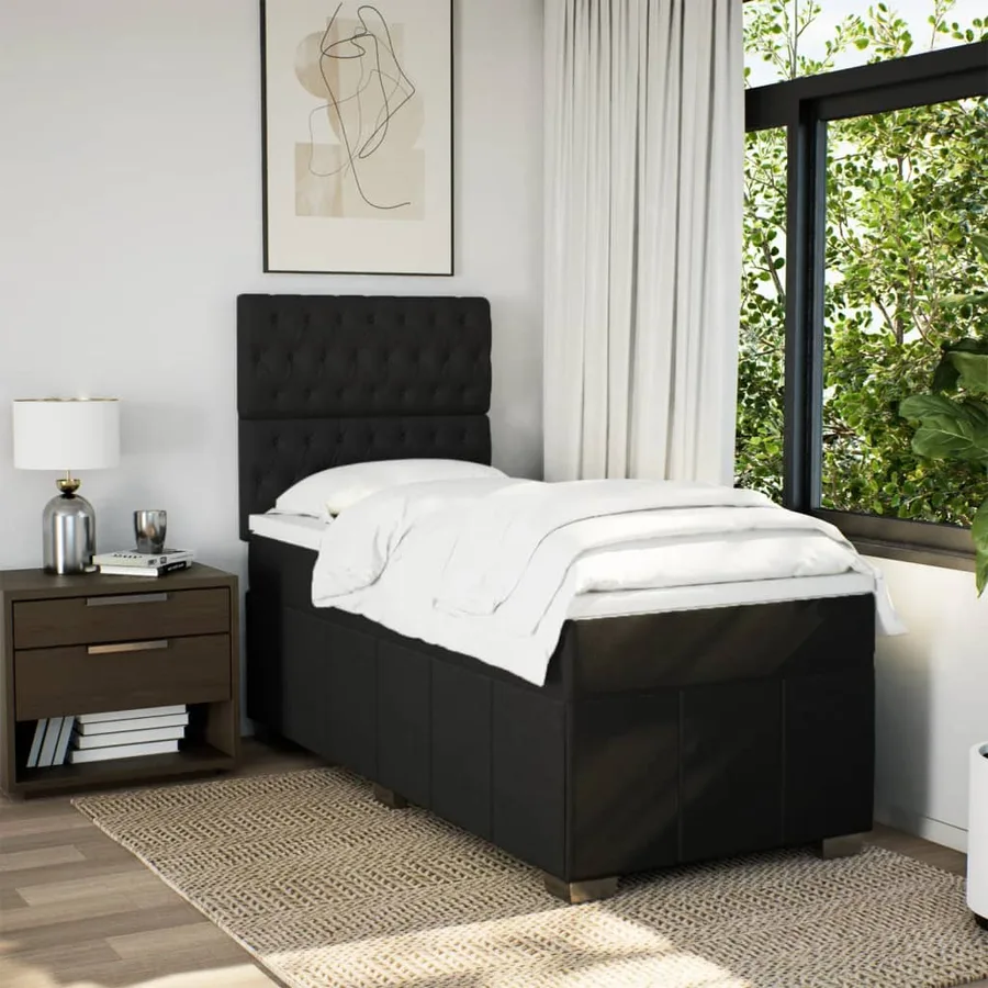 Sommier à lattes de lit et matelas Noir 80x200 cm Tissu - 5