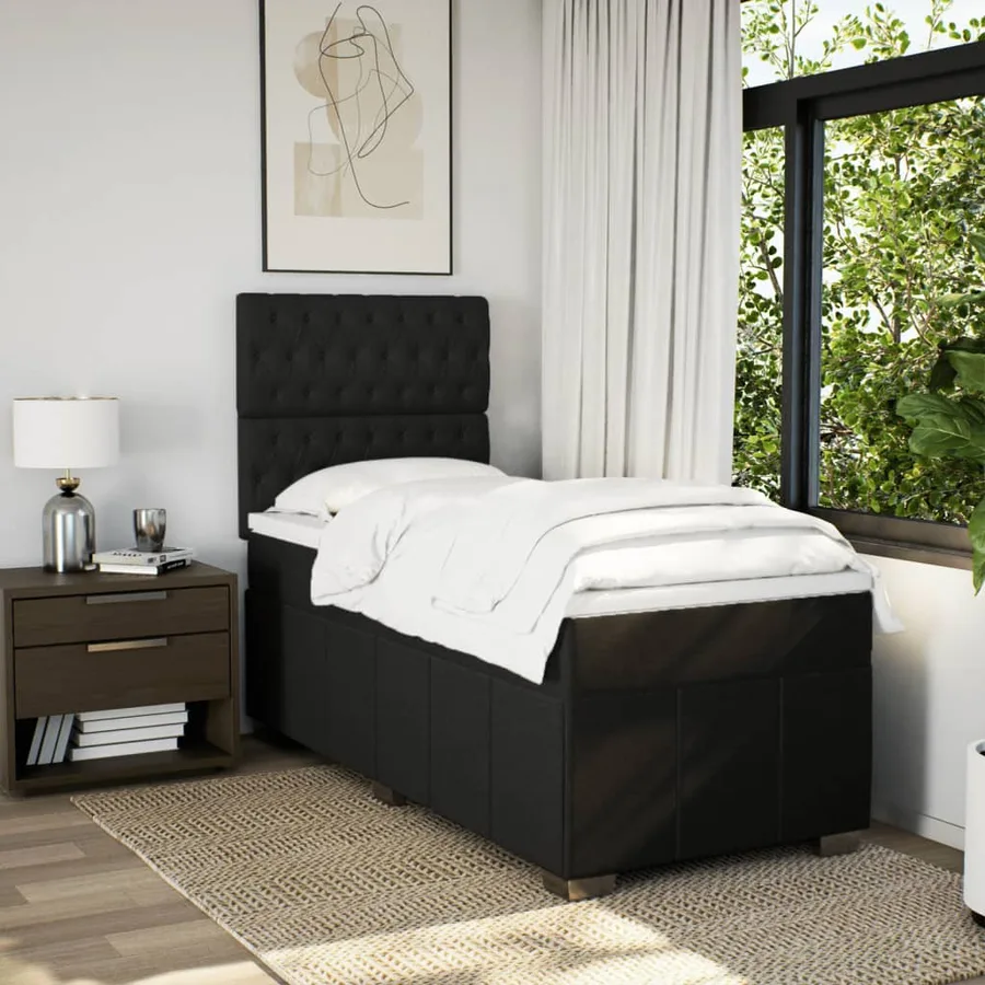 Sommier à lattes de lit et matelas Noir 80x200 cm Tissu - 3