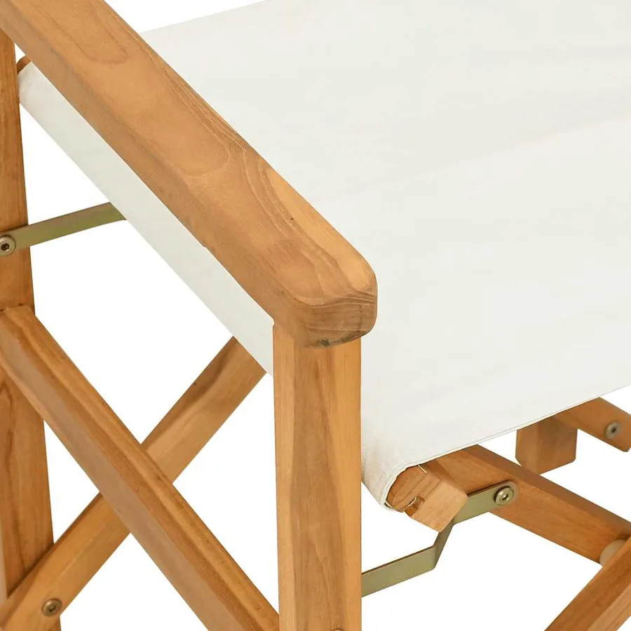 Chaise de metteur en scène pliante crème bois teck massif - 7