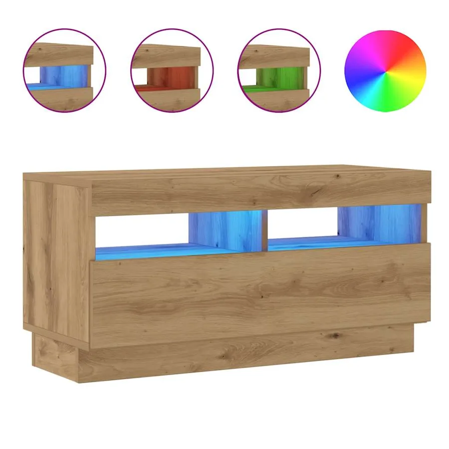 Meuble TV avec lumières LED chêne artisanal bois d'ingénierie - 2