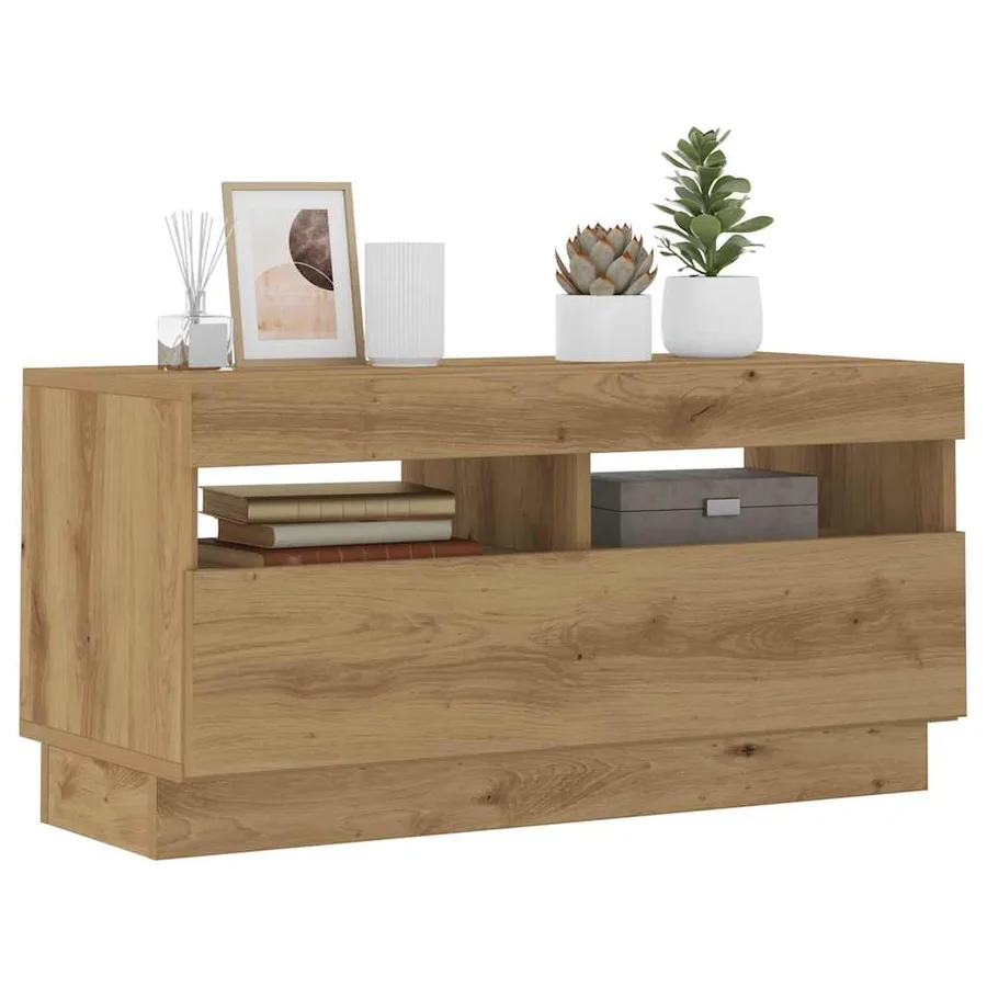 Meuble TV avec lumières LED chêne artisanal bois d'ingénierie - 6
