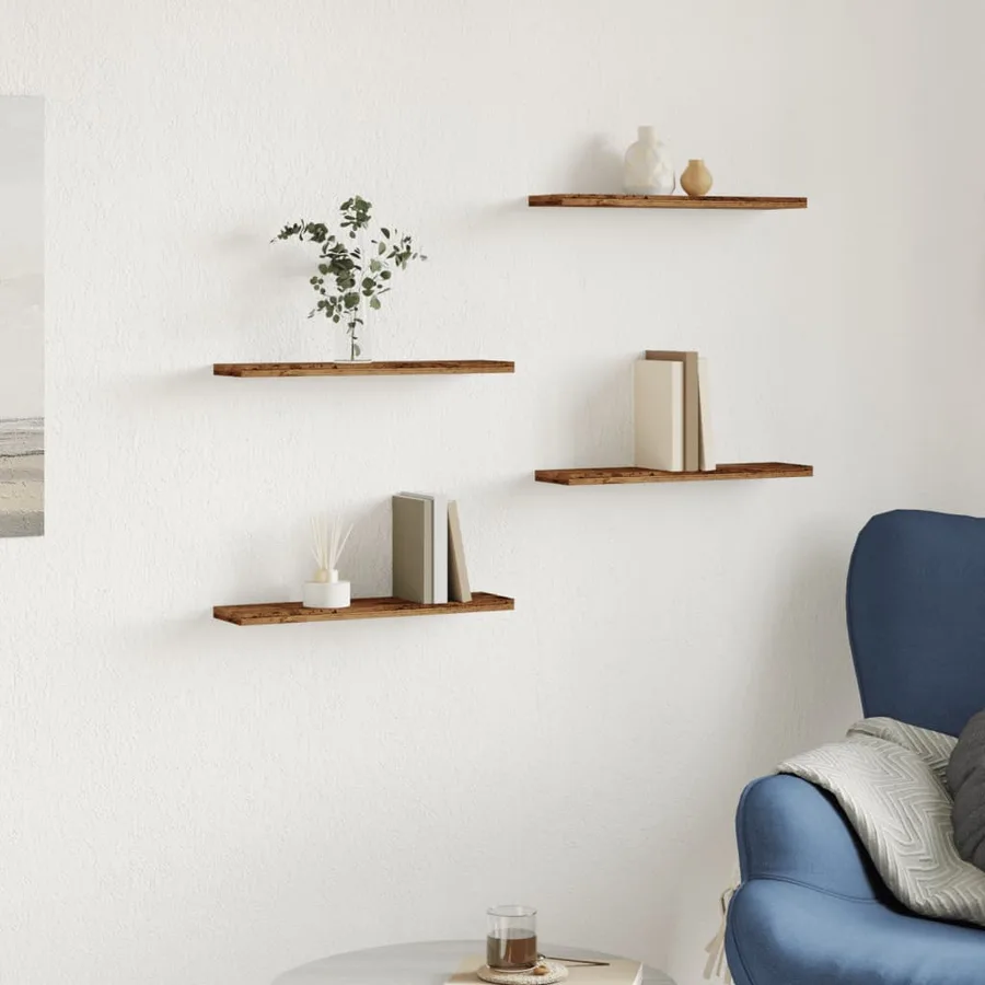 Étagères murales 4 pcs vieux bois 40x10x1,5cm bois d'ingénierie - 3