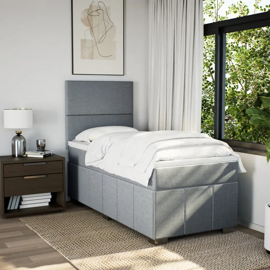 Sommier à lattes de lit avec matelas Gris clair 90x200 cm Tissu - 3