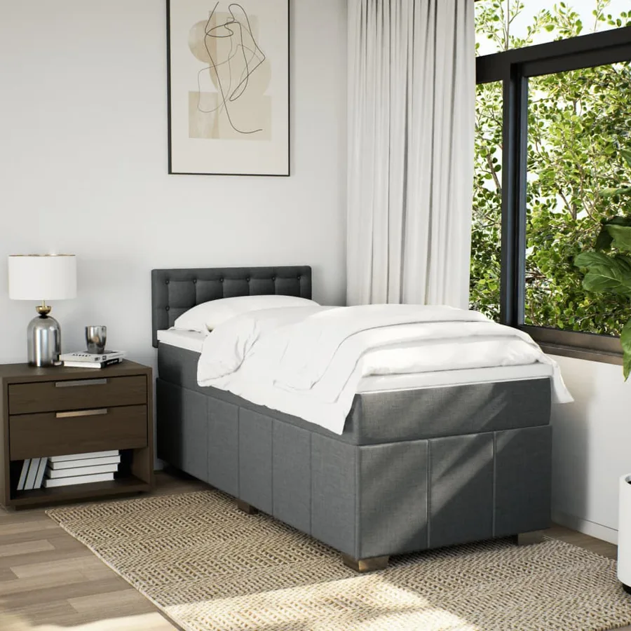 Sommier à lattes de lit avec matelas Gris foncé 90x200 cm Tissu - 4