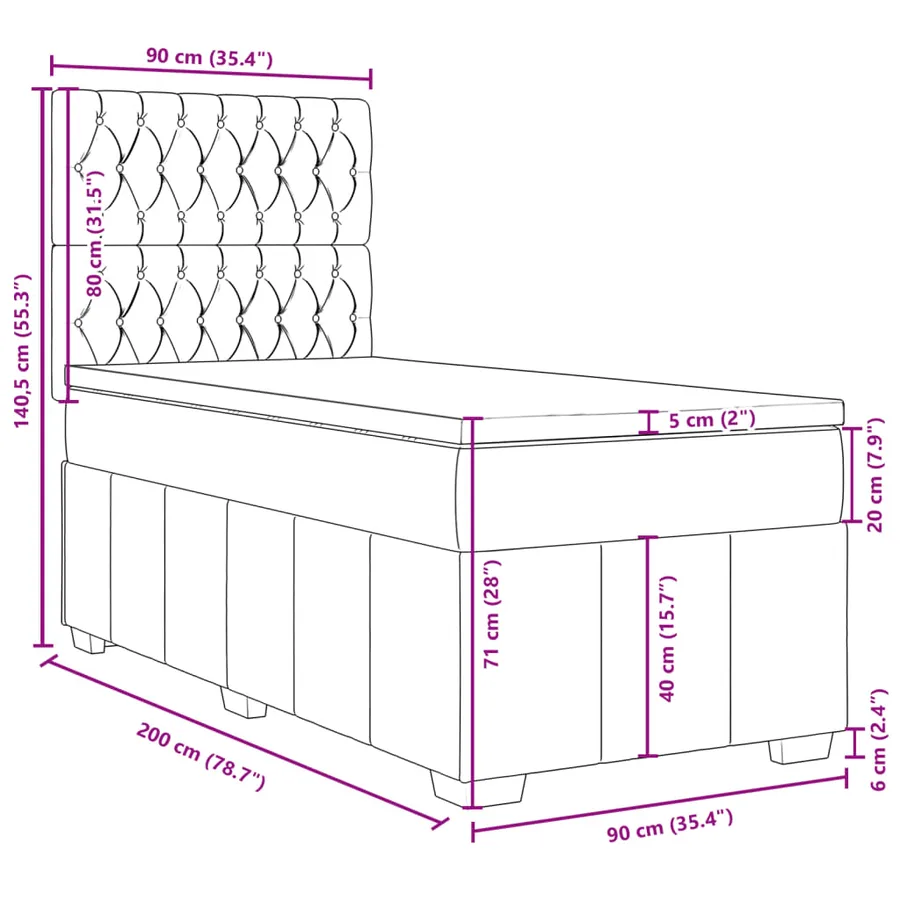 Sommier à lattes de lit avec matelas Gris foncé 90x200 cm Tissu - 18