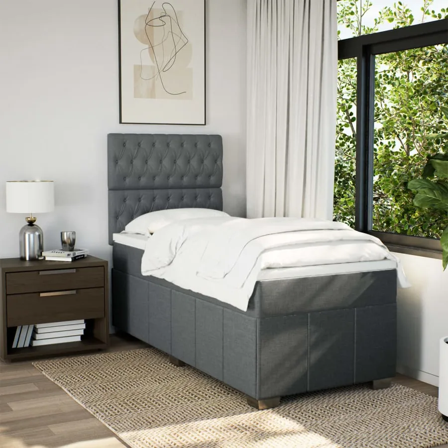 Sommier à lattes de lit avec matelas Gris foncé 90x200 cm Tissu - 5
