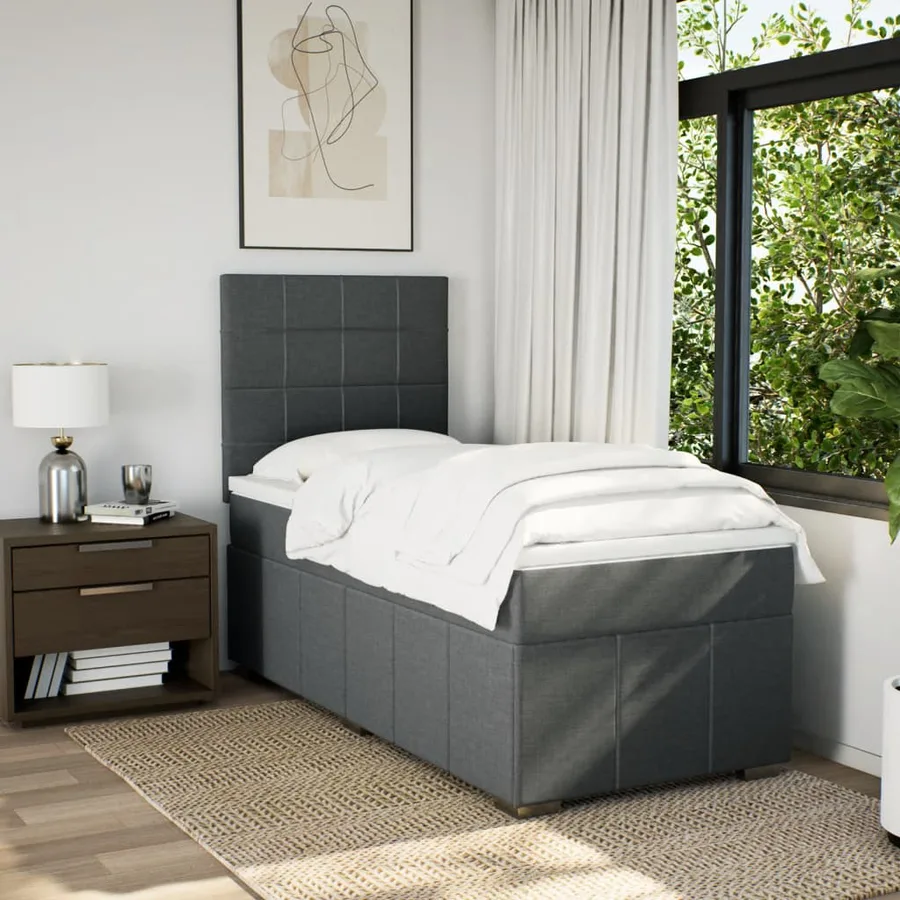 Sommier à lattes de lit avec matelas Gris foncé 90x200 cm Tissu - 5