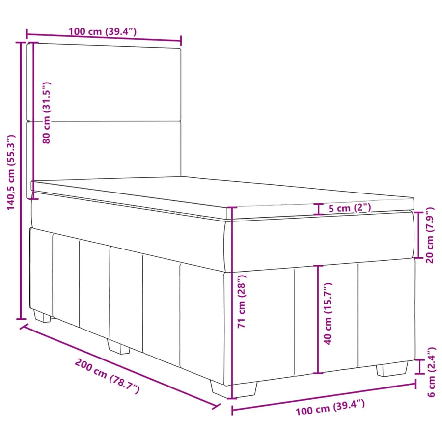 Sommier à lattes de lit avec matelas Gris foncé 100x200cm Tissu - 13
