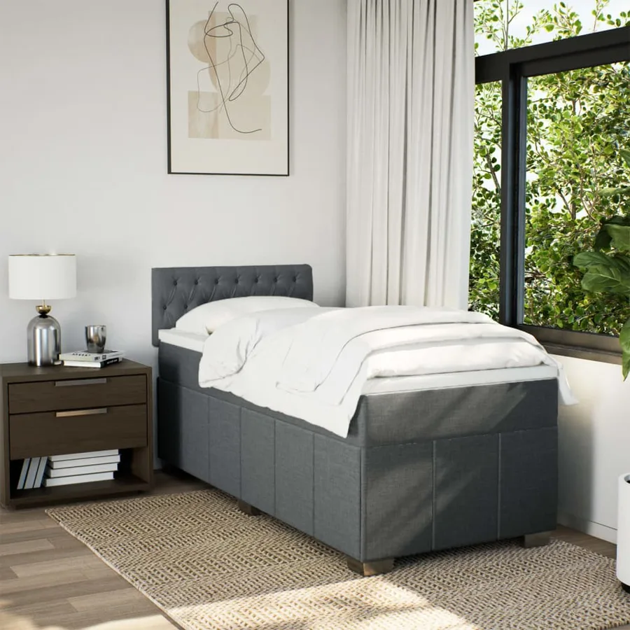 Sommier à lattes de lit avec matelas Gris foncé 100x200cm Tissu - 5