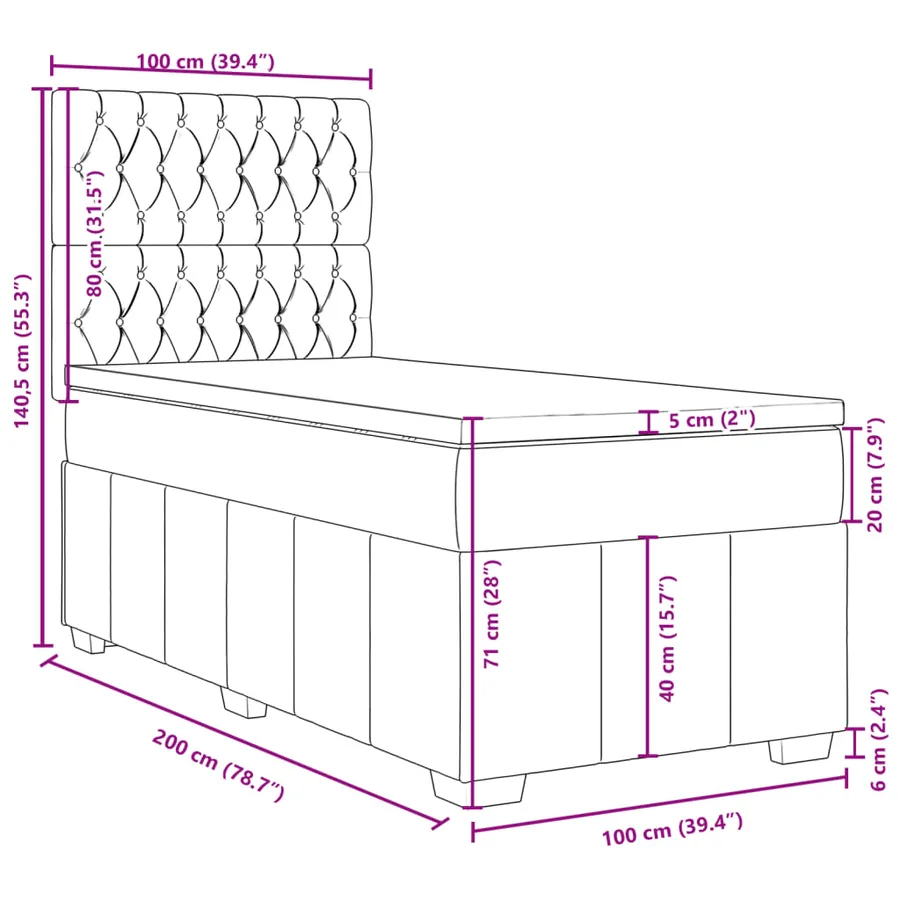 Sommier à lattes de lit avec matelas Gris clair 100x200cm Tissu - 18