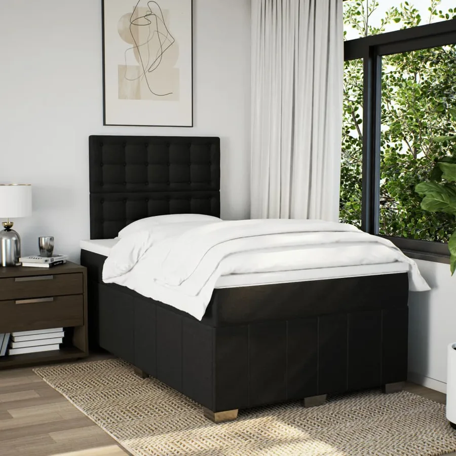 Sommier à lattes de lit avec matelas noir 120x190 cm tissu - 3