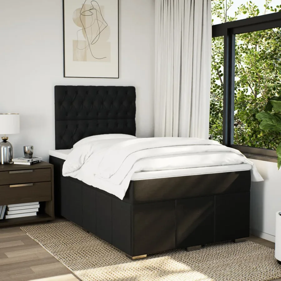 Sommier à lattes de lit avec matelas noir 120x190 cm tissu - 3