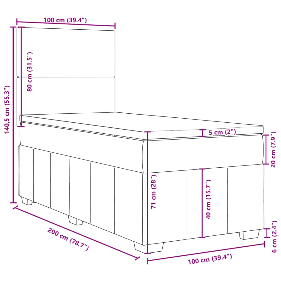 Sommier à lattes de lit avec matelas Gris foncé 100x200cm Tissu - 18