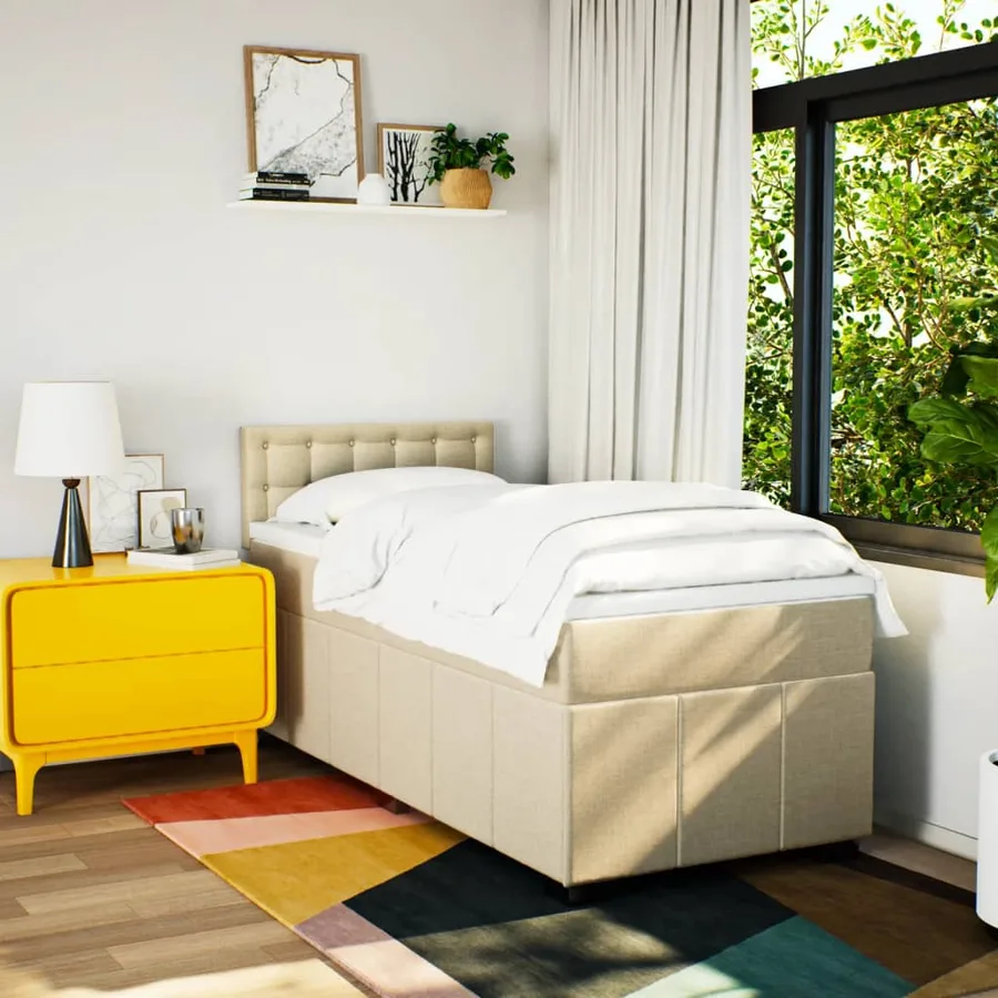 Sommier à lattes de lit et matelas Crème 90x190 cm Tissu - 3