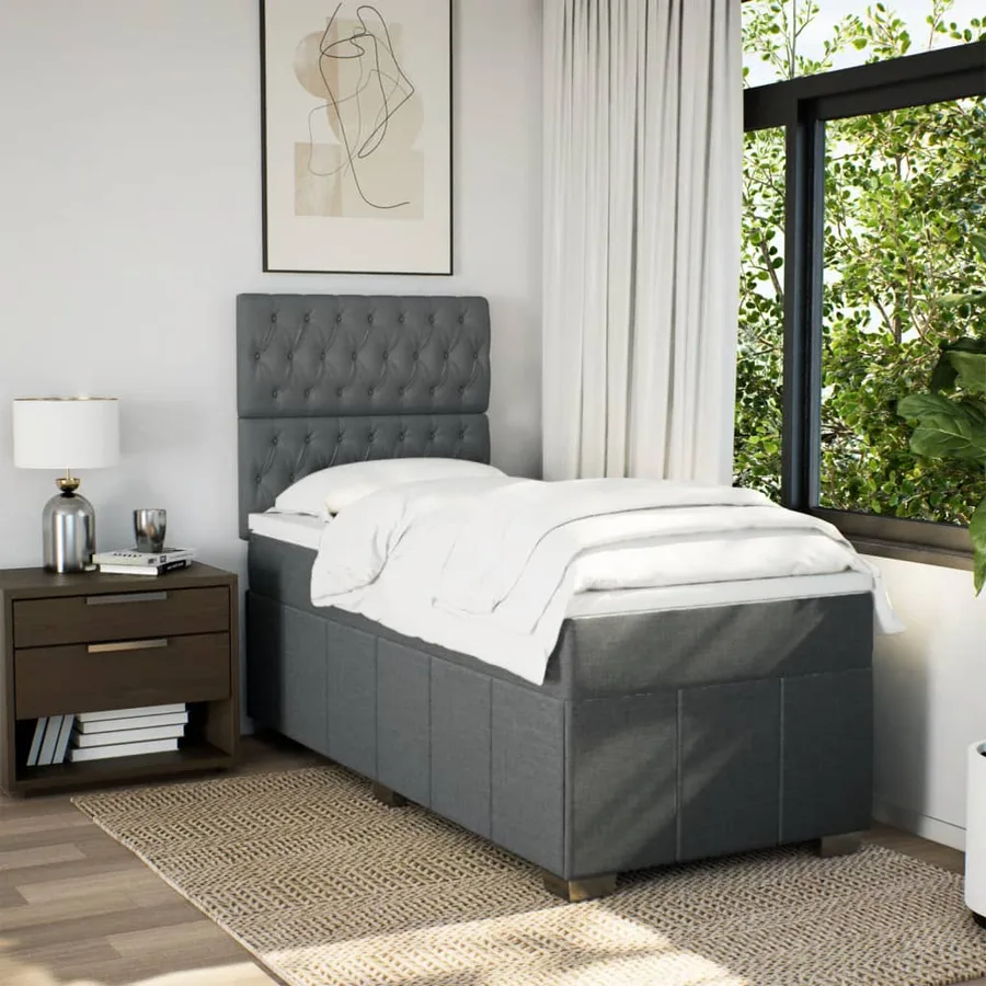 Sommier à lattes de lit et matelas Gris foncé 90x190 cm Tissu - 3