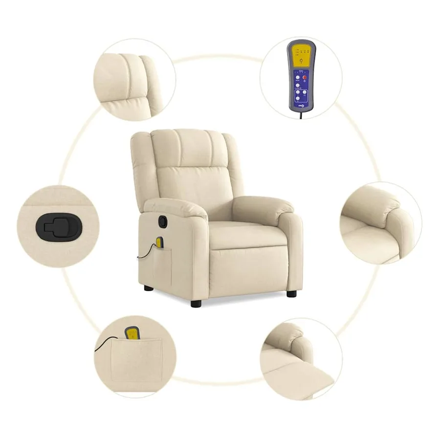 Fauteuil inclinable de massage crème tissu - 6
