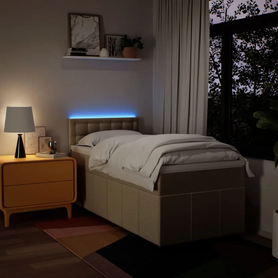 Sommier à lattes de lit avec matelas Crème 90x200 cm Tissu - 5