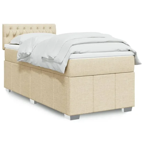 Sommier à lattes de lit avec matelas Crème 90x200 cm Tissu