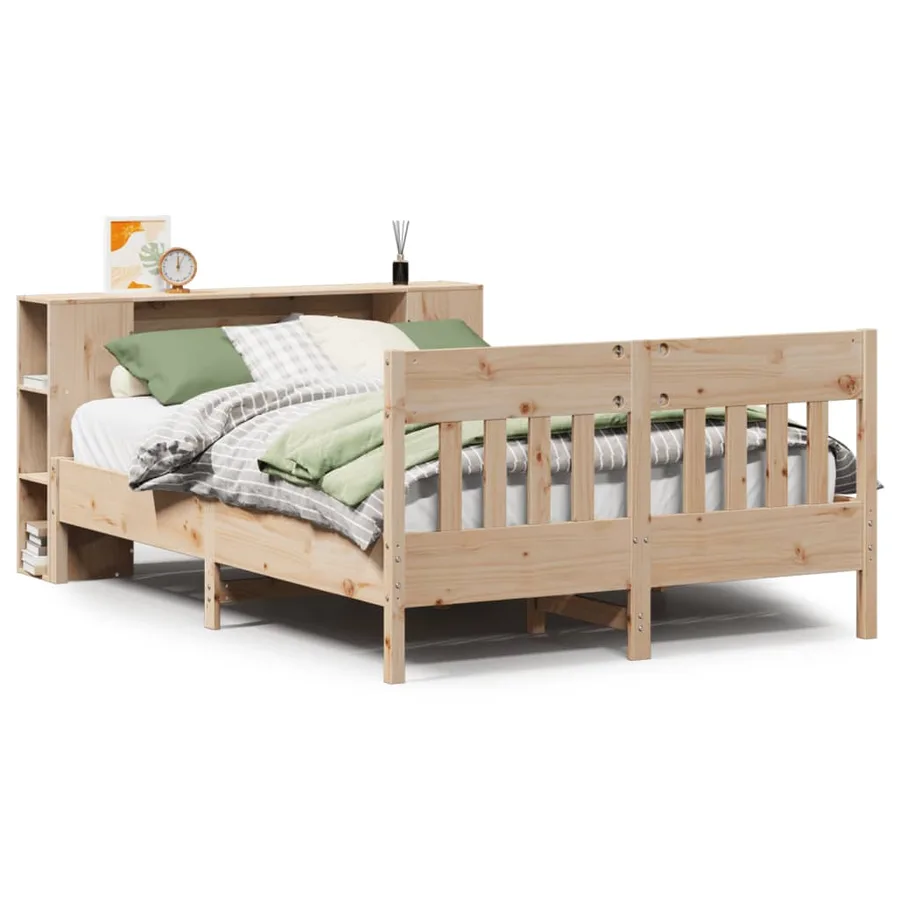 Lit bibliothèque sans matelas 160x200 cm bois massif de pin - 2
