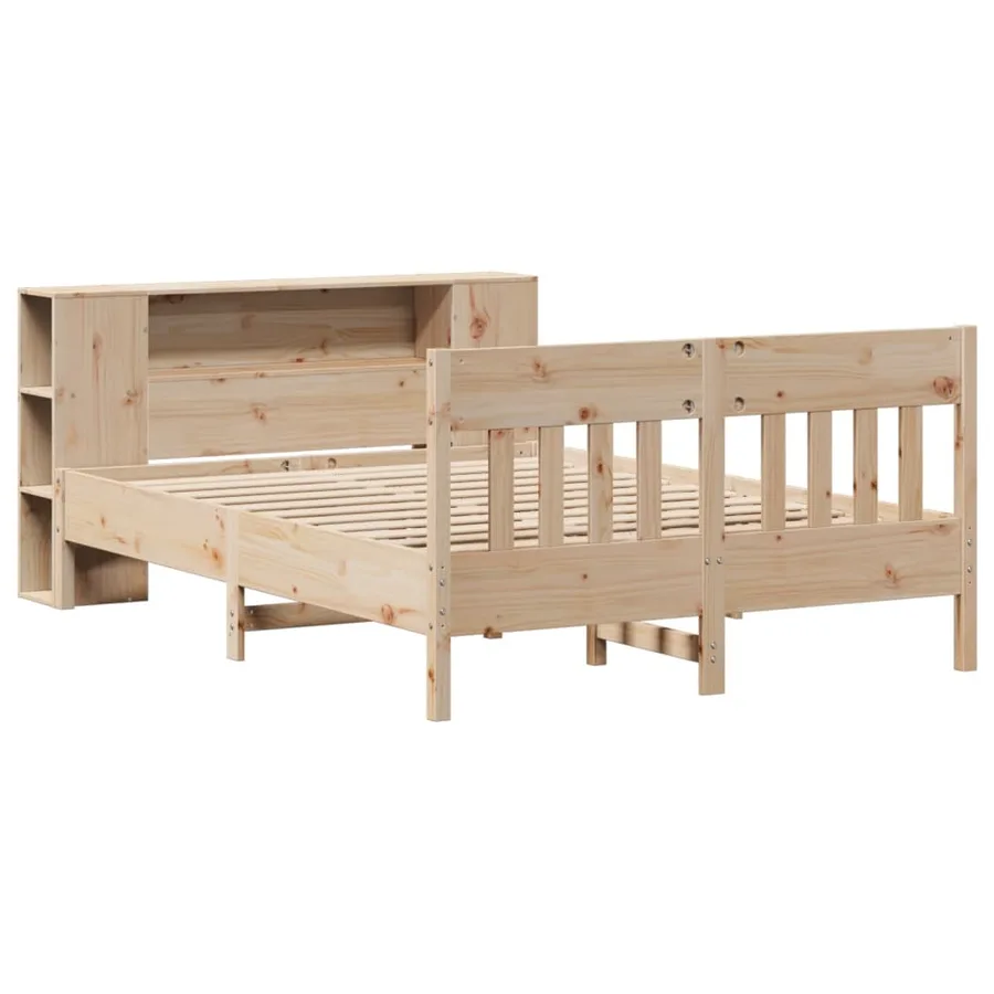 Lit bibliothèque sans matelas 160x200 cm bois massif de pin - 3