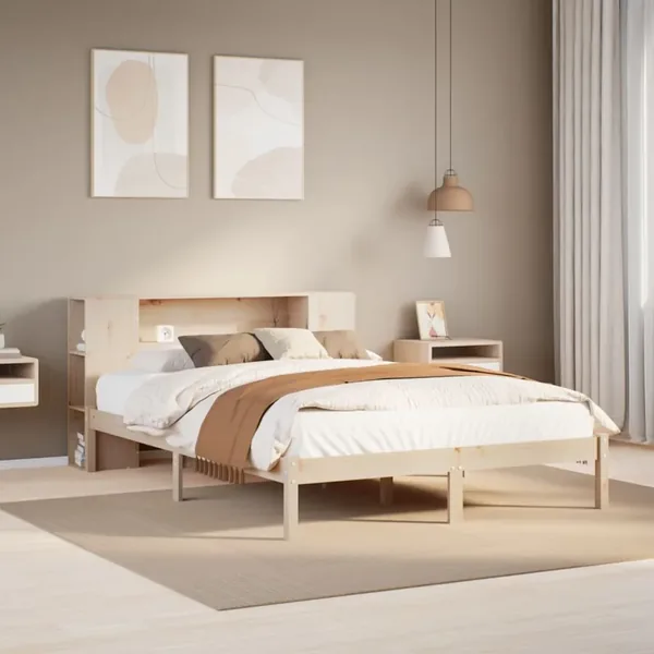 Lit bibliothèque sans matelas 160x200 cm bois massif de pin