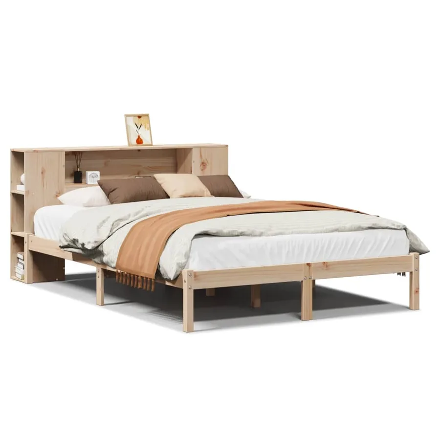 Lit bibliothèque sans matelas 160x200 cm bois massif de pin - 2