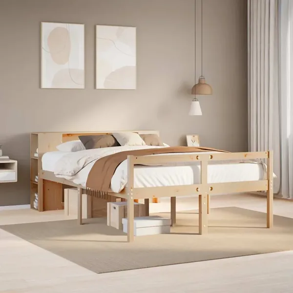 Lit bibliothèque sans matelas 160x200 cm bois massif de pin