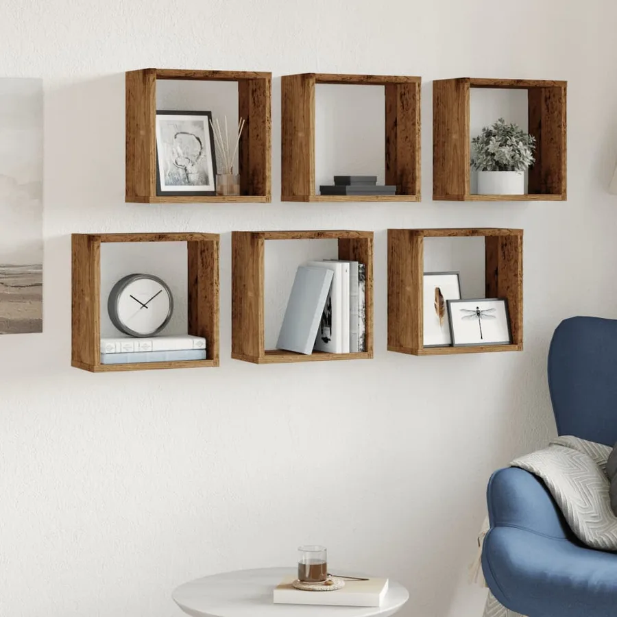 Étagères cube murales 6 pcs vieux bois 30x15x30 cm - 3