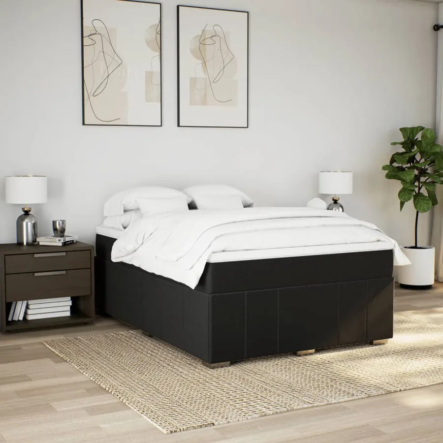 Sommier à lattes de lit avec matelas Noir 160x200 cm Tissu - 3