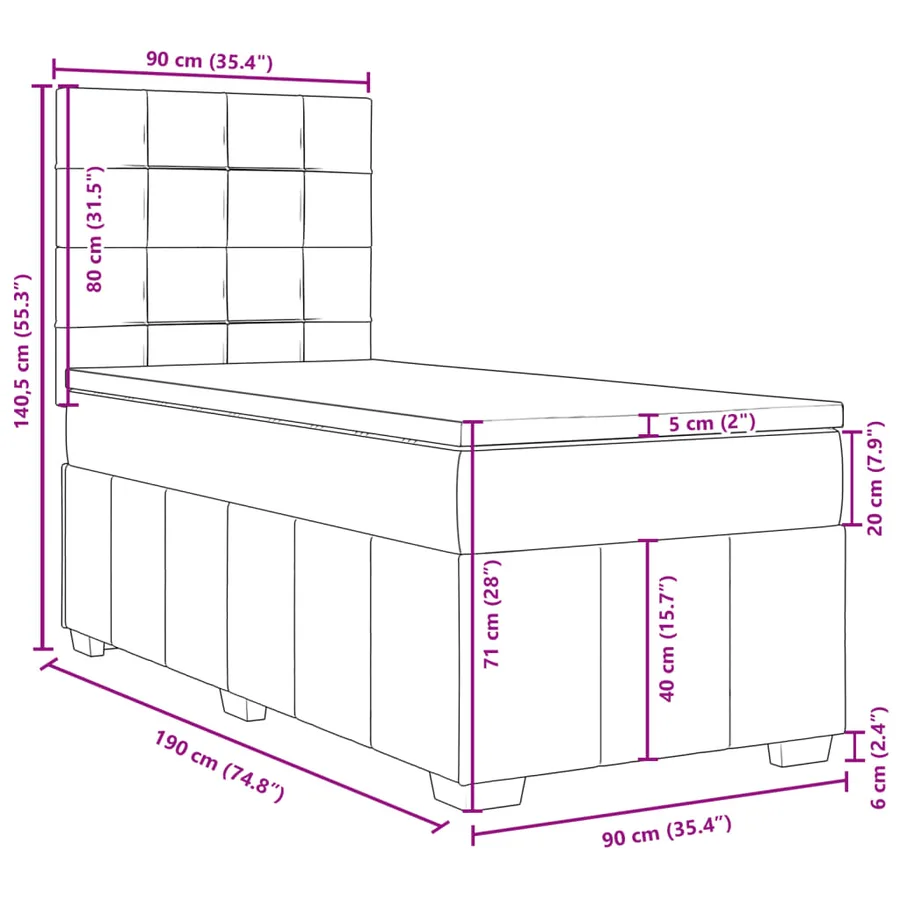 Sommier à lattes de lit avec matelas Taupe 90x190 cm Tissu - 18