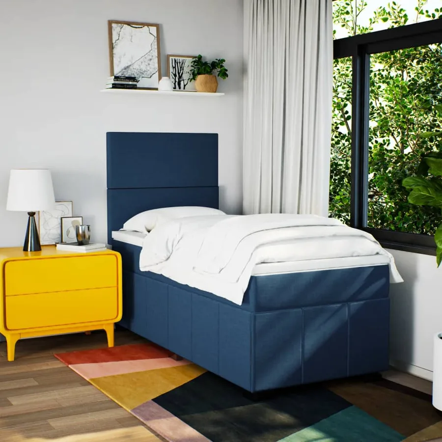 Sommier à lattes de lit avec matelas Bleu 100x200 cm Tissu - 5