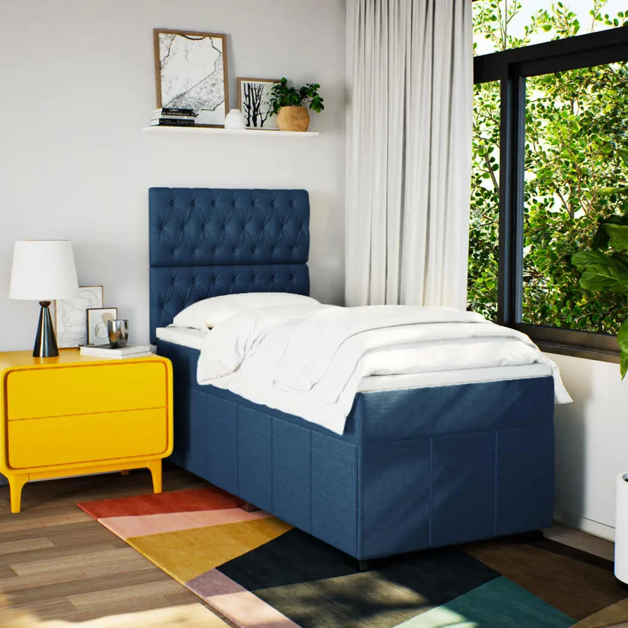 Sommier à lattes de lit avec matelas Bleu 100x200 cm Tissu - 3