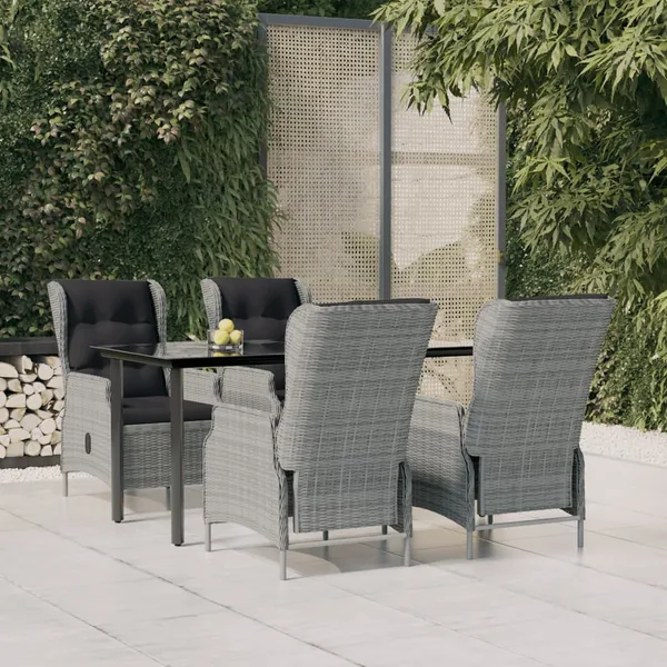 Ensemble à manger de jardin 5 pcs Gris clair Résine tressée