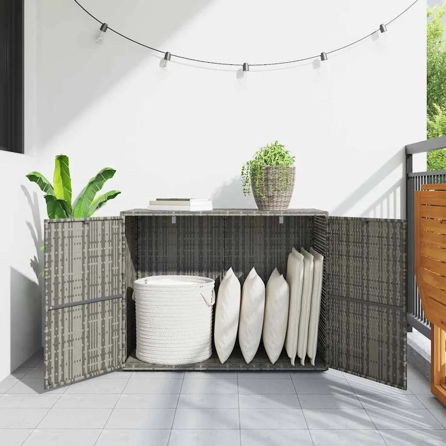 Armoire de rangement jardin Gris 100x55,5x80 cm Résine tressée - 3