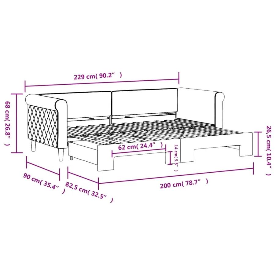 Lit de jour avec gigogne sans matelas gris foncé 80x200 cm - 11