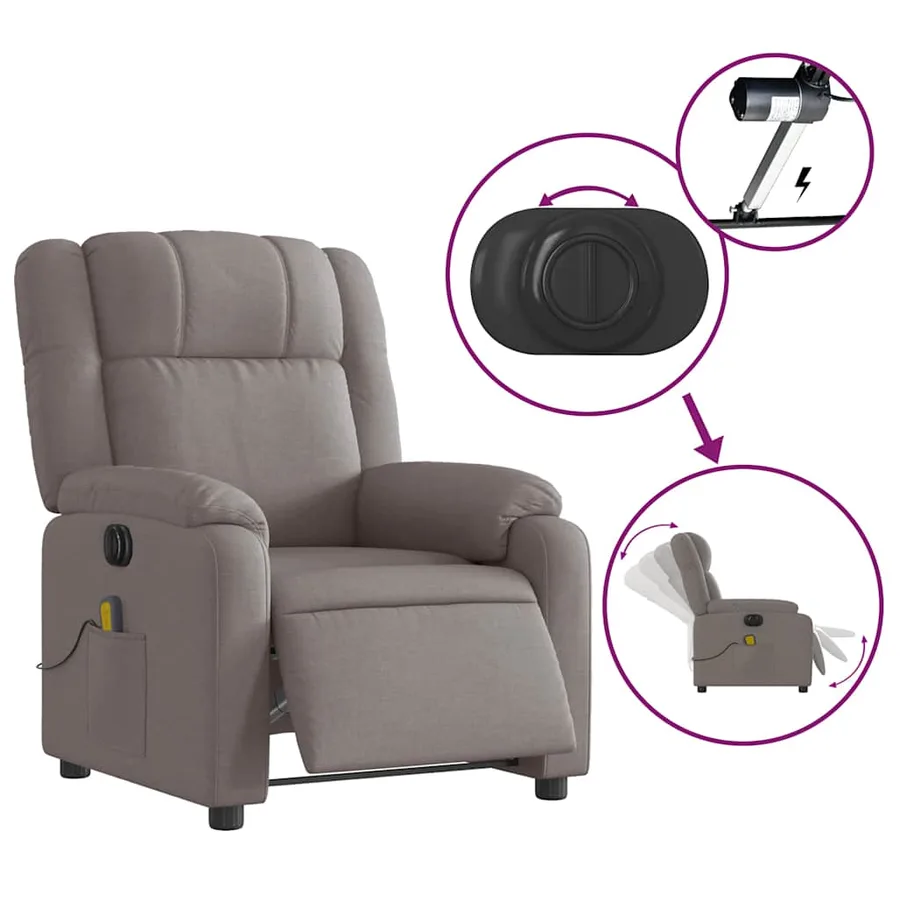 Fauteuil de massage inclinable électrique Taupe Tissu - 6