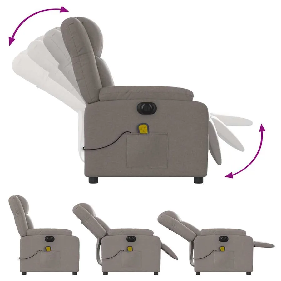 Fauteuil de massage inclinable électrique Taupe Tissu - 7