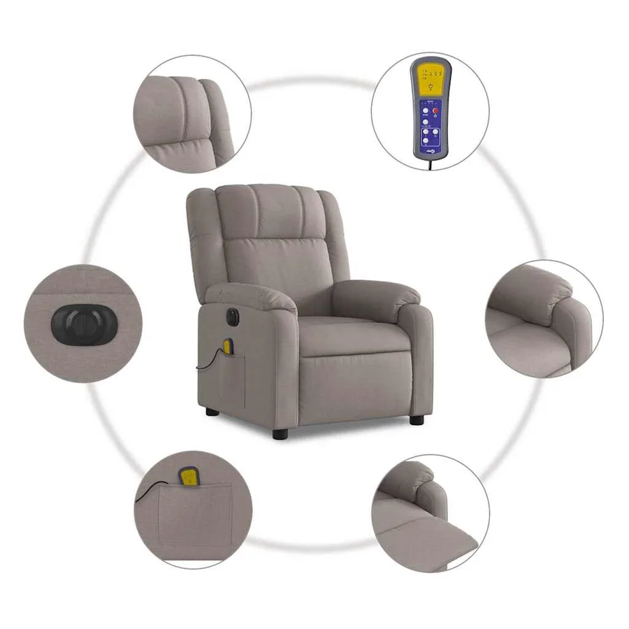 Fauteuil de massage inclinable électrique Taupe Tissu - 8