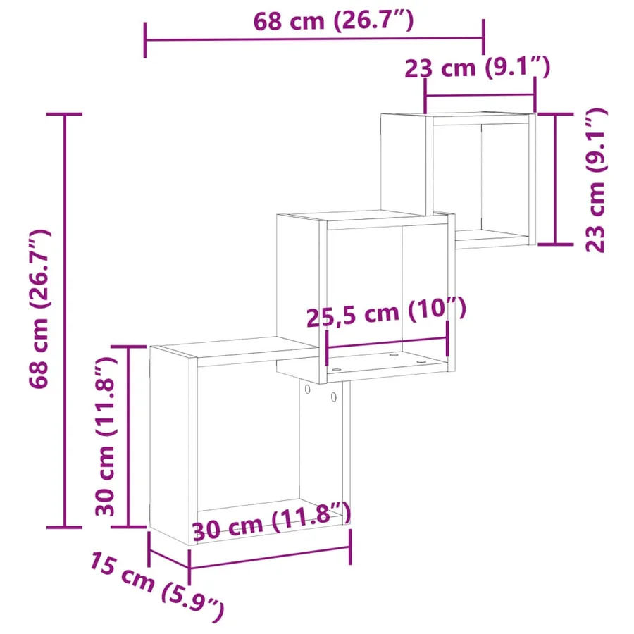 Étagère murale en forme de cube vieux bois bois d'ingénierie - 10