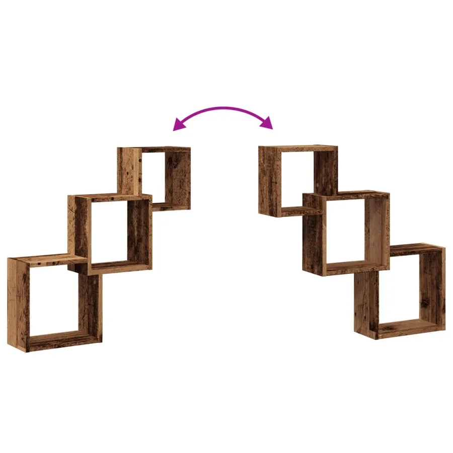 Étagère murale en forme de cube vieux bois bois d'ingénierie - 7