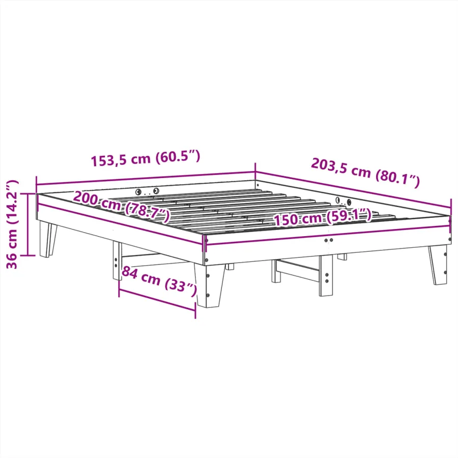 Cadre de lit sans matelas 150x200 cm bois de pin massif - 9