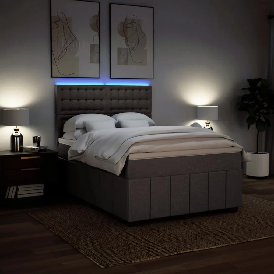 Sommier à lattes de lit avec matelas Taupe 160x200 cm Tissu - 4