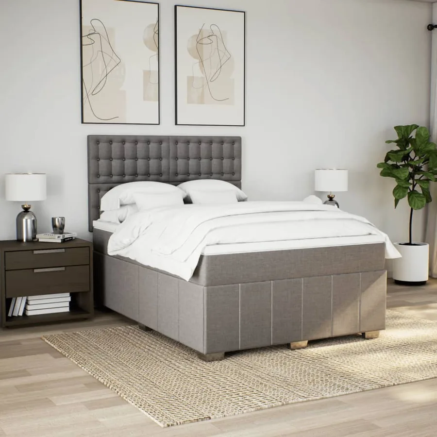 Sommier à lattes de lit avec matelas Taupe 160x200 cm Tissu - 5