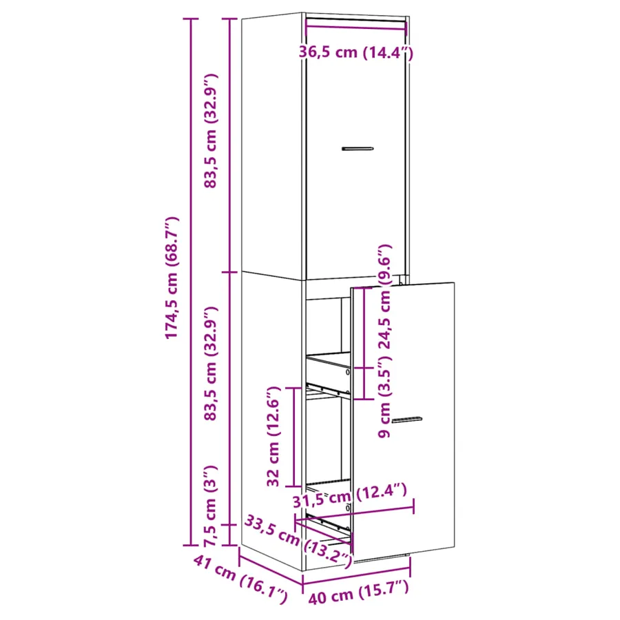 Armoire d'apothicaire blanc 40x41x174,5 cm bois d'ingénierie - 8