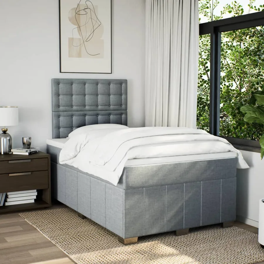 Sommier à lattes de lit et matelas gris clair 120x190 cm tissu - 3