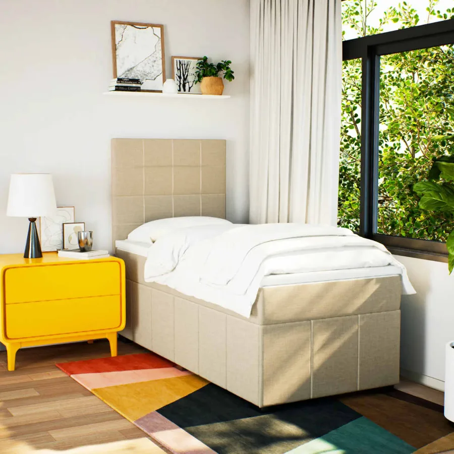 Sommier à lattes de lit avec matelas Crème 100x200 cm Tissu - 3