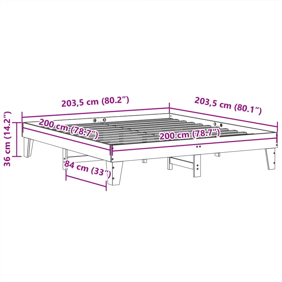 Cadre de lit sans matelas blanc 200x200 cm bois massif de pin - 9