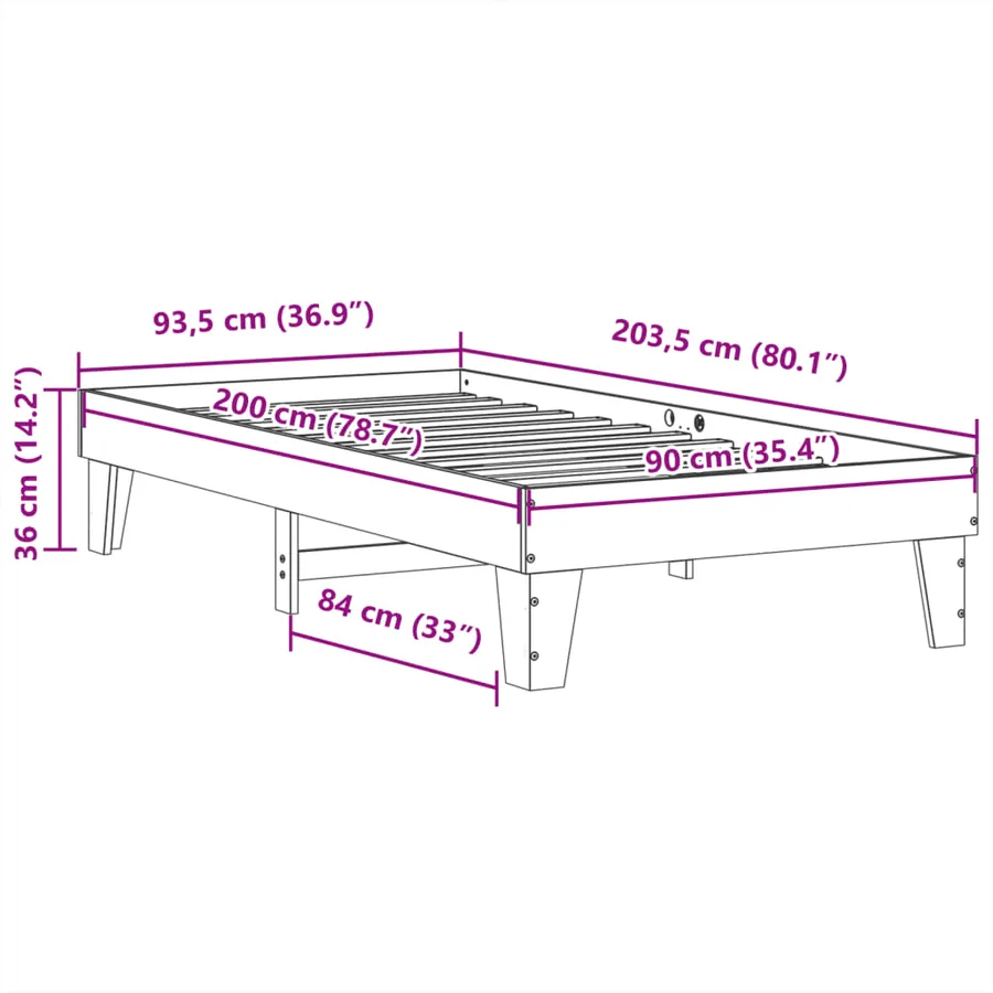 Cadre de lit sans matelas blanc 90x200 cm bois de pin massif - 9